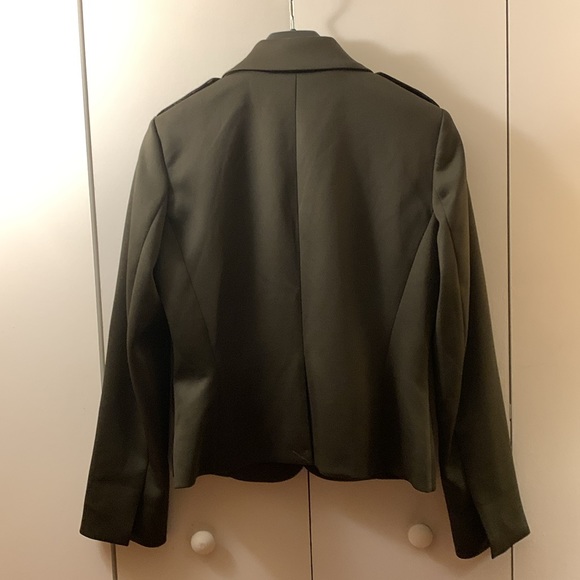 Very Dark Green Satin One Button Blazer - Picture 2 of 11